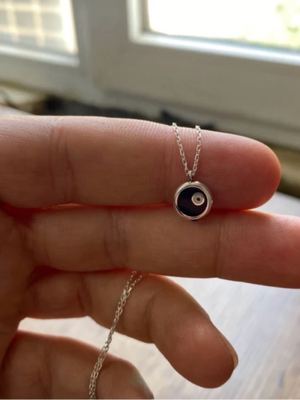 NEW 14K Solid White Gold Blue and White Evil Eye Necklace